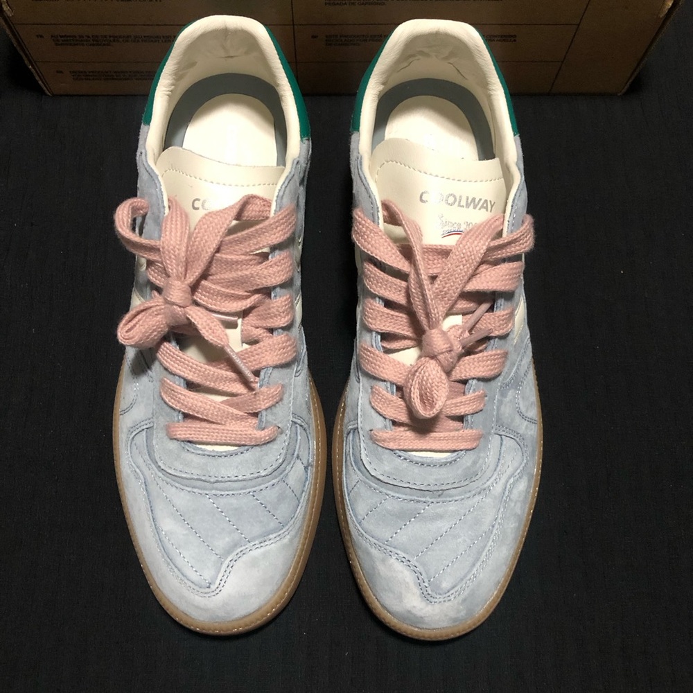 Coolway Goal Mens Blue Suede Sneakers Pink Laces Stripes Men’s EU 44 US 10